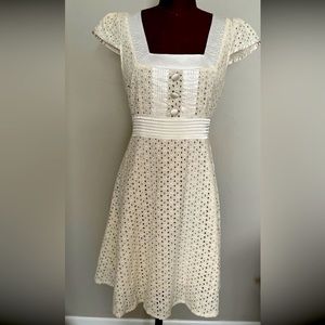 Off White Eyelet Lace Midi Dress